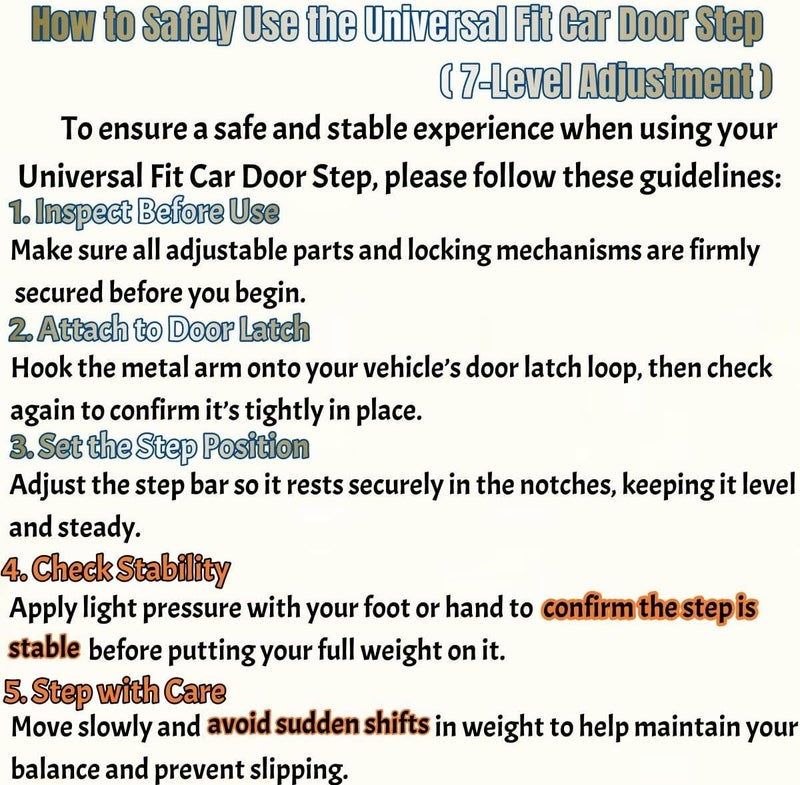 KimYaa Universal Car Door Step, Heavy Duty Aluminum Alloy Car Latch Step with 7-Step Adjustable Height, Foldable Portable Car Rooftop Step, Non-Slip Platform for Trucks, SUVs, Vans, and Cars, Black - Image 2